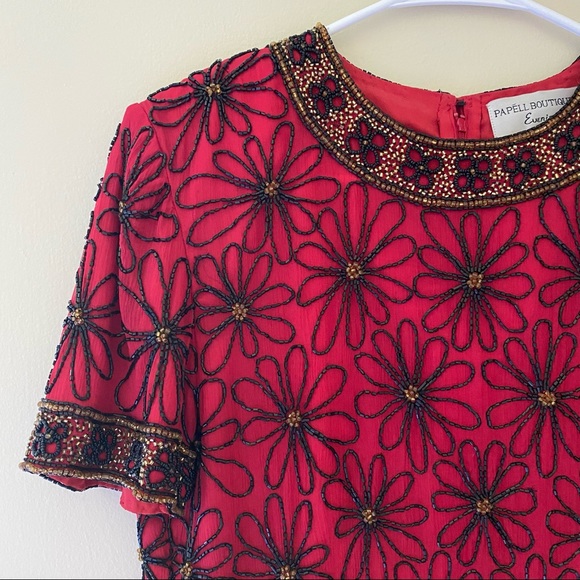 VINTAGE SILK PAPPEL BOUTIQUE BEADED SEQUIN TOP - Picture 4 of 10